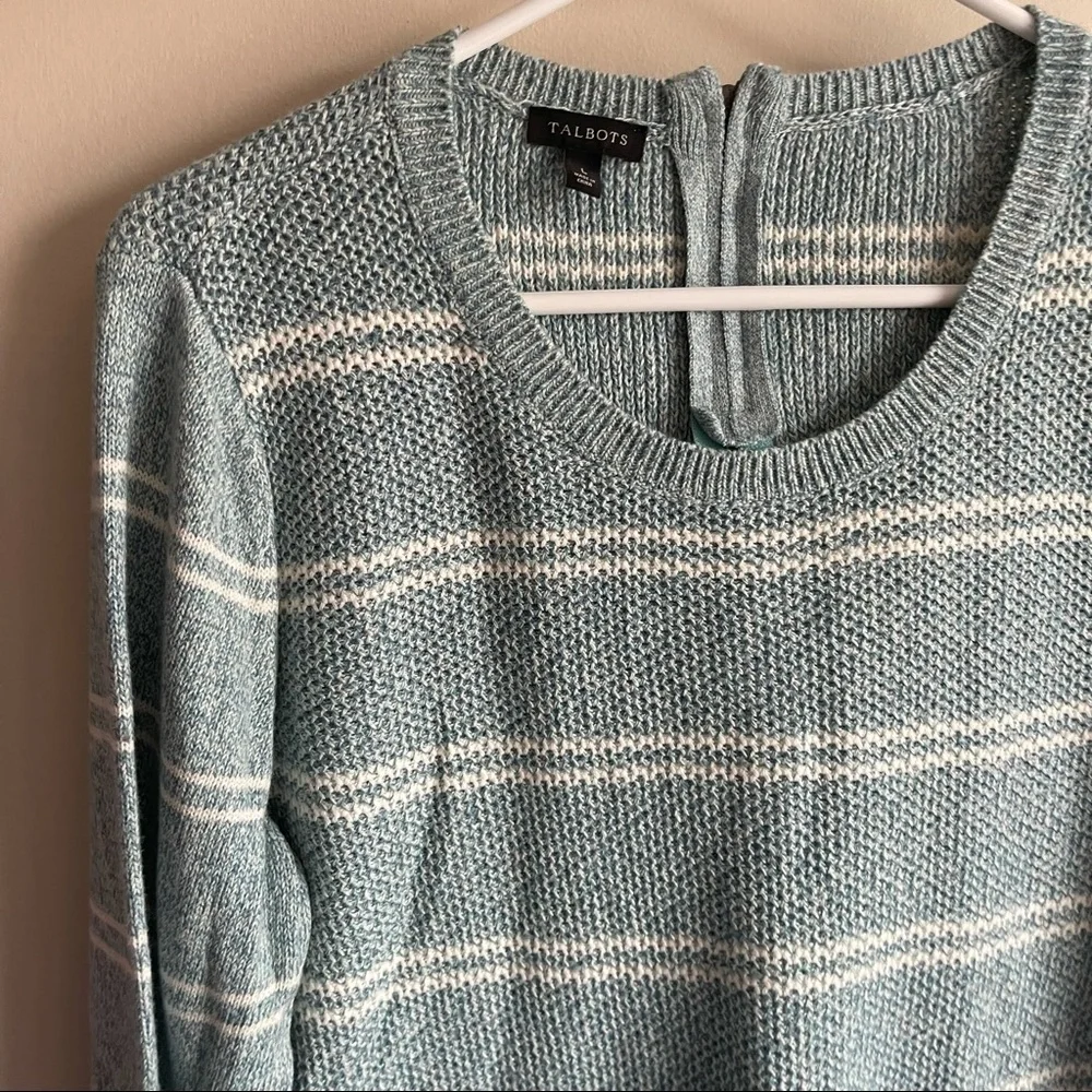 Talbots Blue Stirped Chunky Zipper Back Sweater